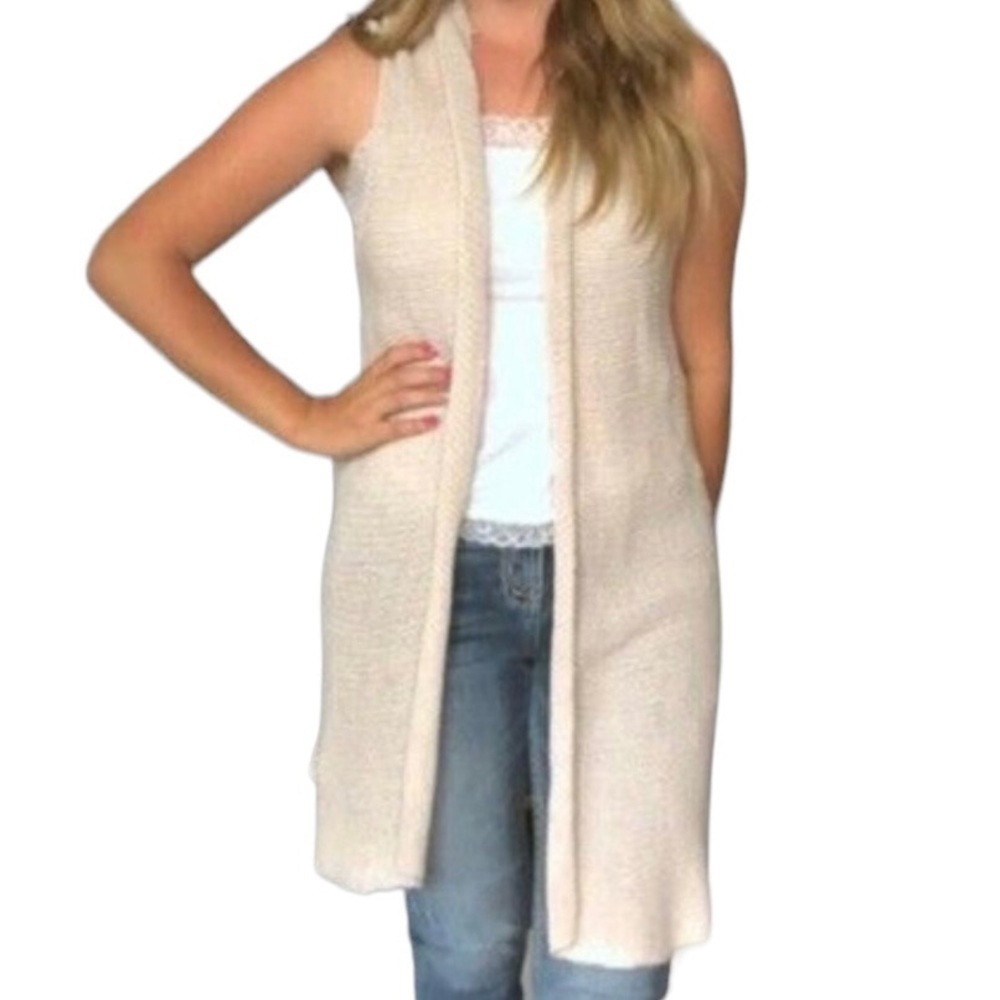 CABI Cream Longline Knitted Vest Size Medium